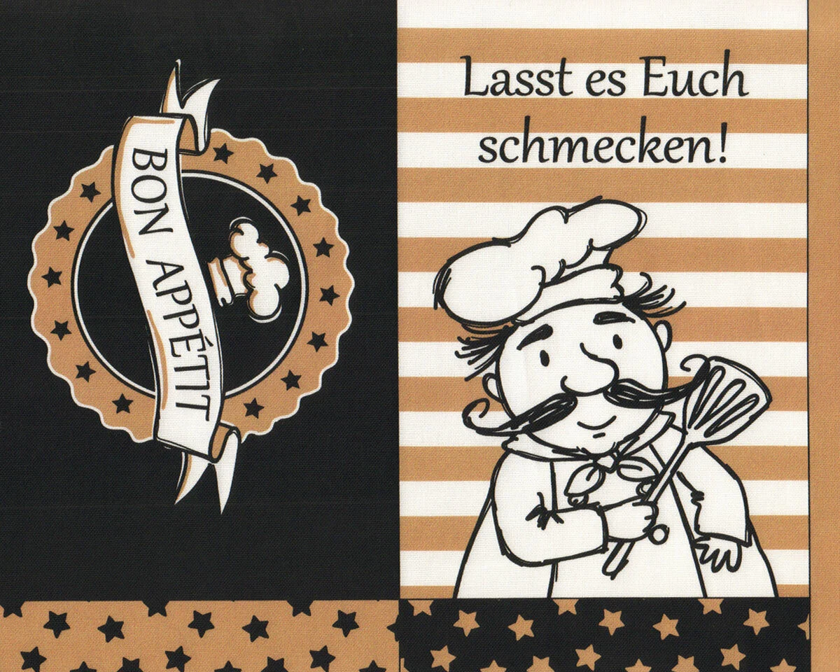 1,45-m-Panel Baumwoll-Canvas HAPPY KITCHEN, Kochschürze, Steinbeck