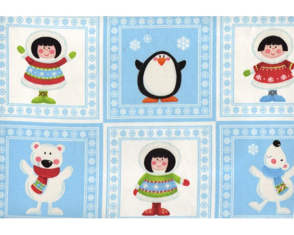 30-cm-Rapport Baumwollflanell ESKIMO PIE, Pinguine und Eisbären, hellblau