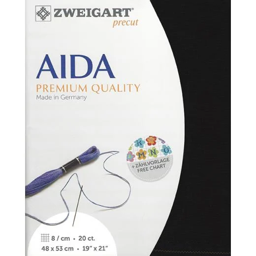 Zweigart Aida 20ct - Farbe 720 schwarz (Precut 48x53 cm)