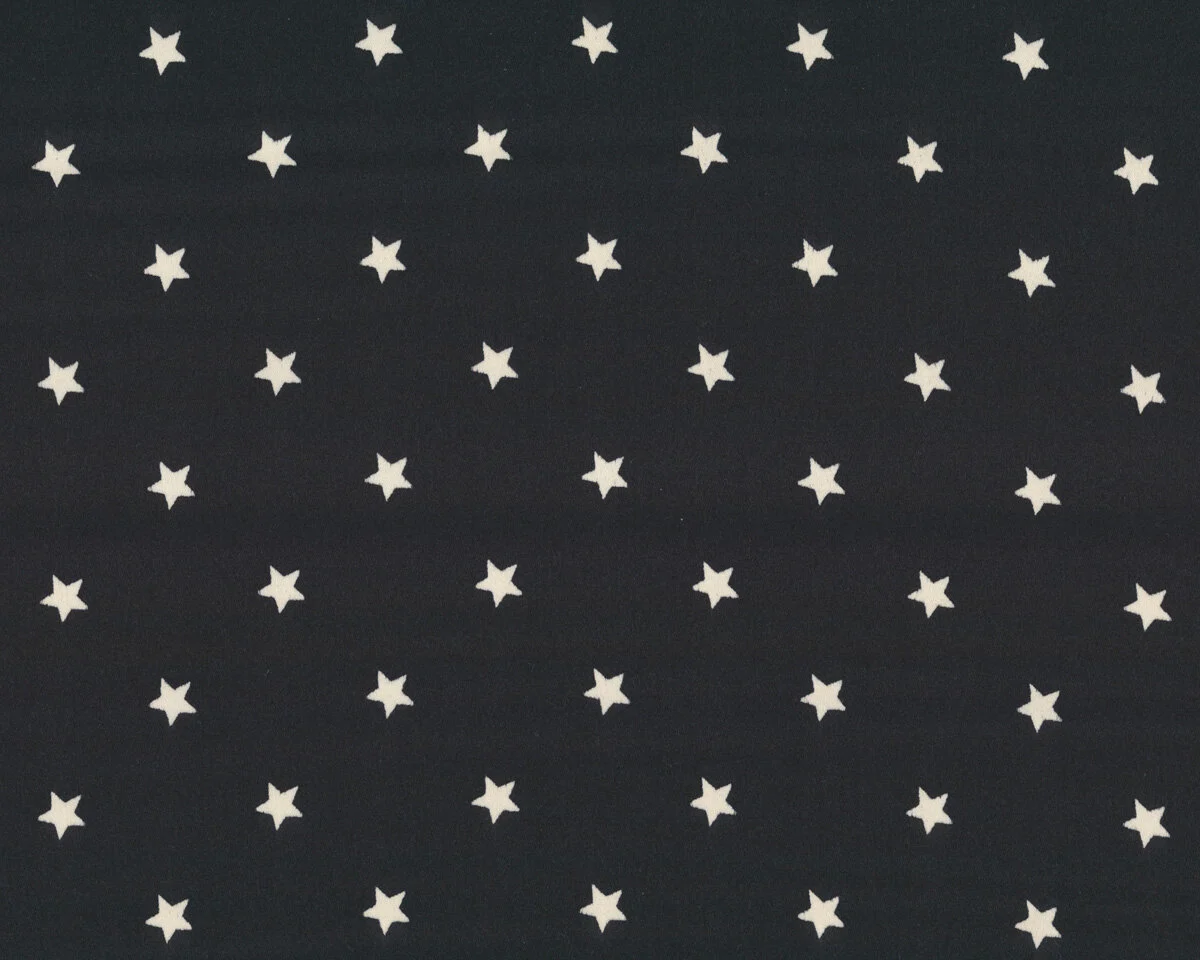 35 cm Reststück Italienischer Designer-Seidensatin SERIDE STELLA, Sterne, schwarz-creme