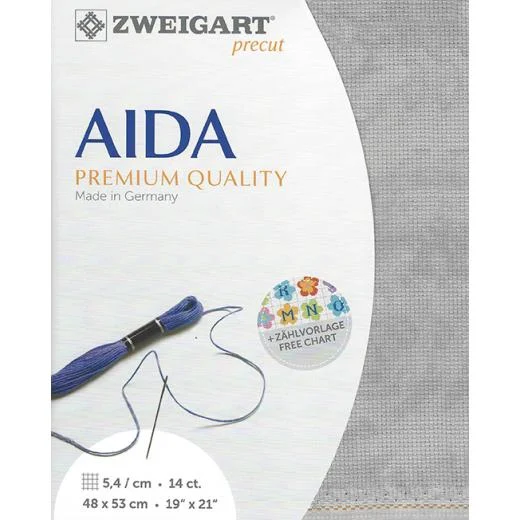 Zweigart Aida 14ct - Farbe 7729 vintage grau (Precut 48x53 cm)