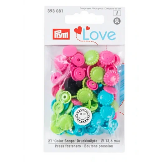 Nähfrei-Druckknöpfe Ø 13,6 mm Color Snaps Blume grün/pink/türkis - Prym
