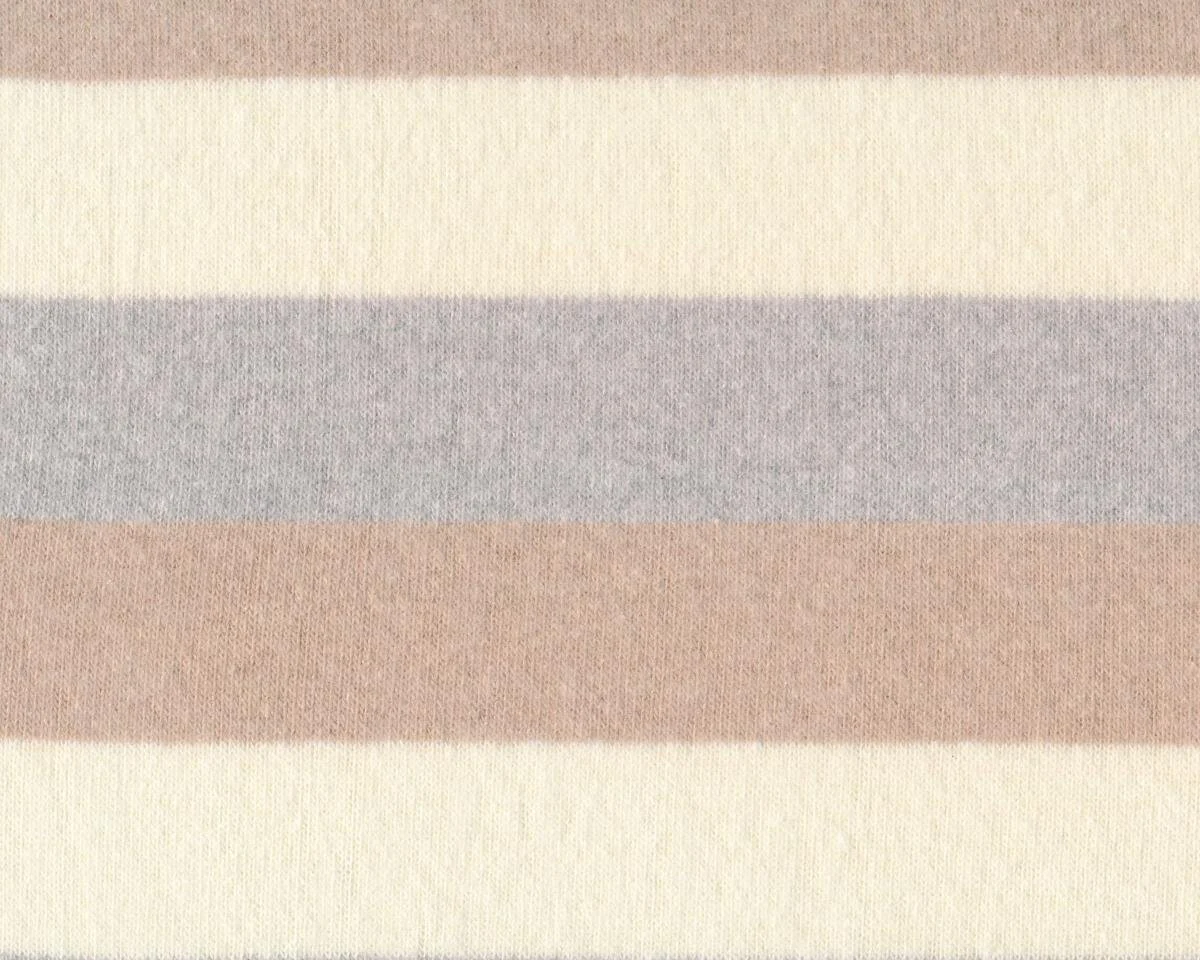 40 cm Reststück Baumwoll-Strickstoff PLUTO, Blocksteifen, beige-hellgrau, Hilco