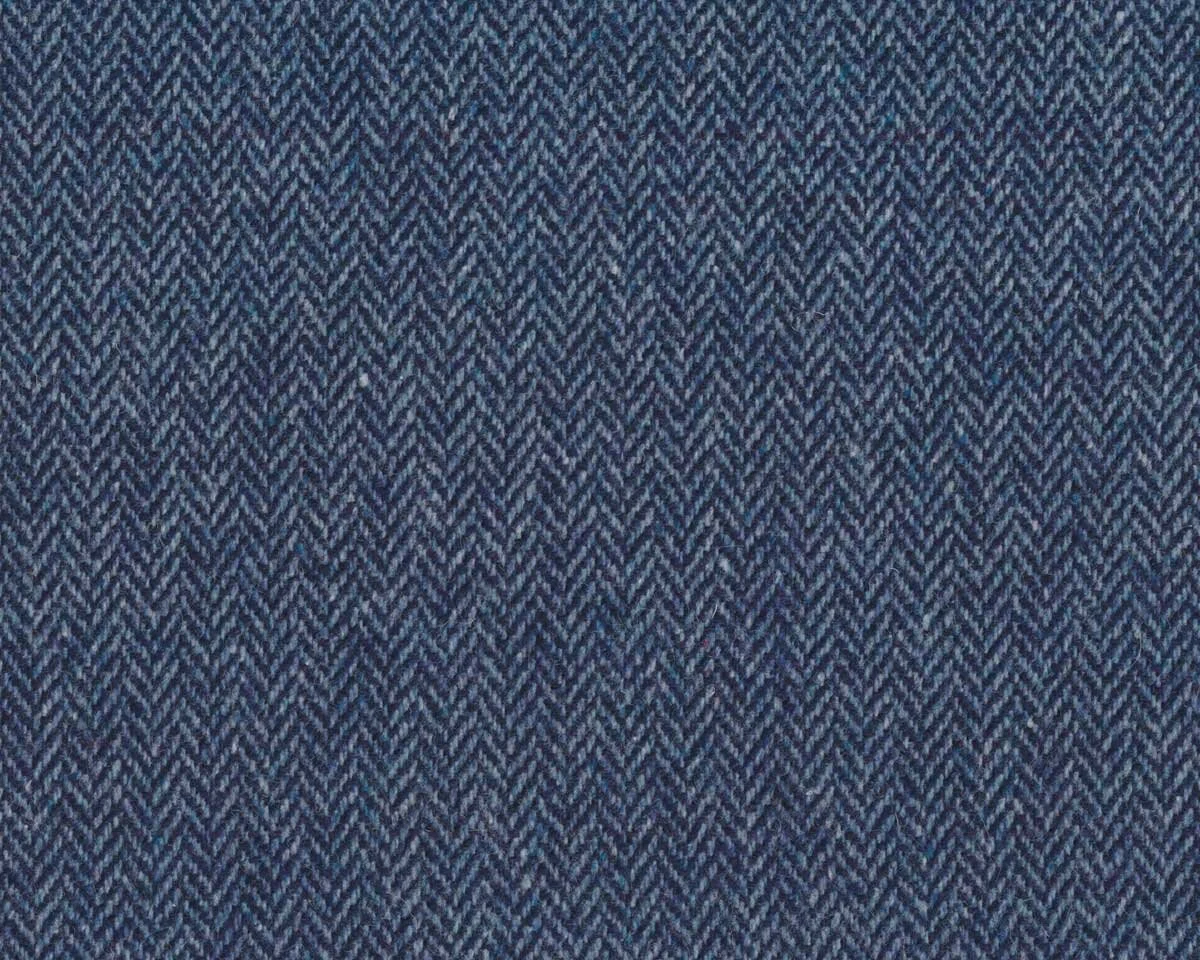 40 cm Reststück Wollstoff, Tweed PAULA, Fischgrat, blau-dunkelblau, Hilco