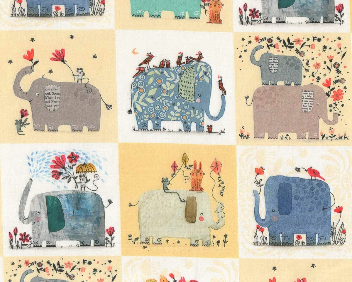 45-cm-Panel Patchworkstoff ELEPHANT JOY, Elefant, Benartex