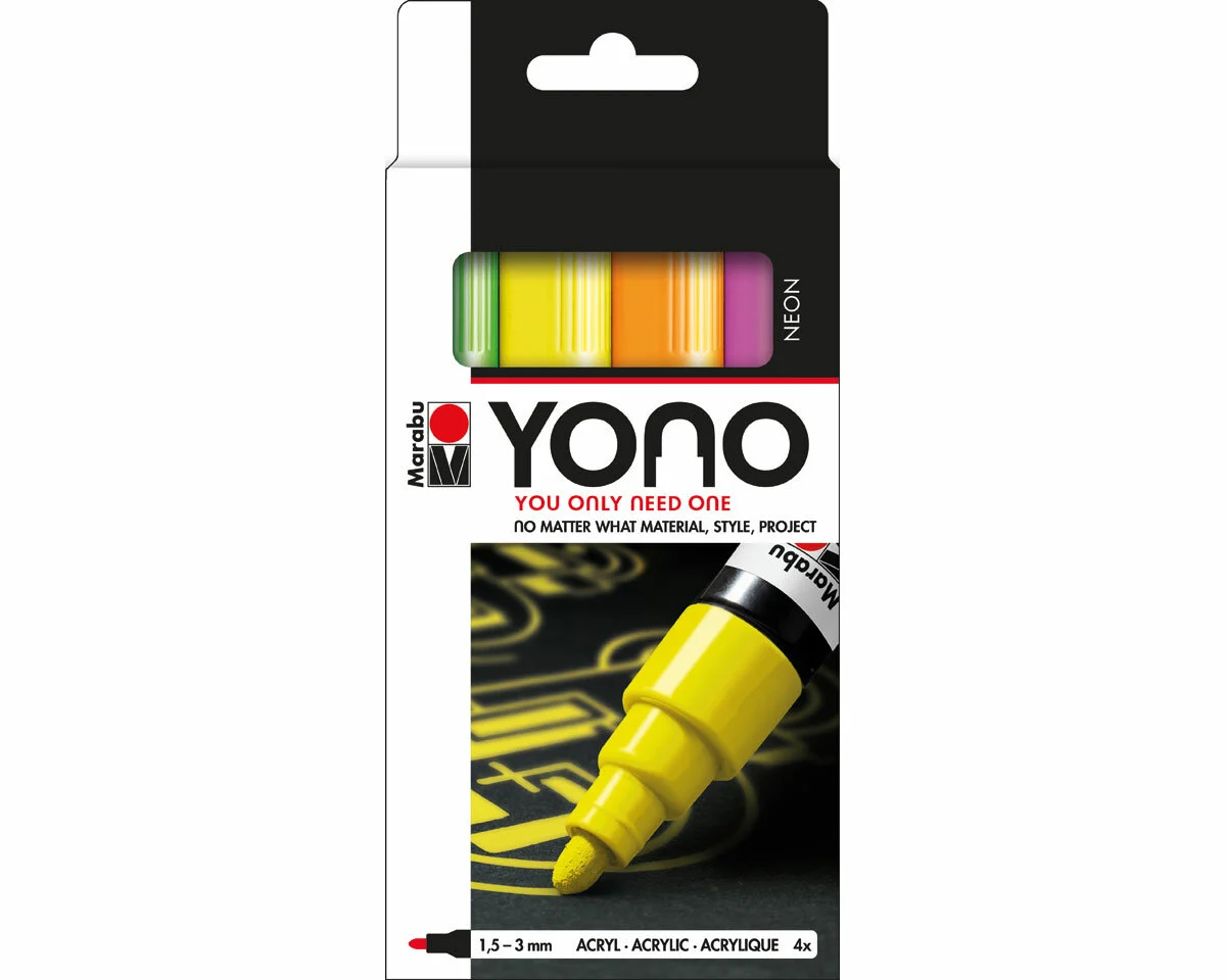 4er Set Acrylmarker YONO mit Rundspitze, Neon, Marabu