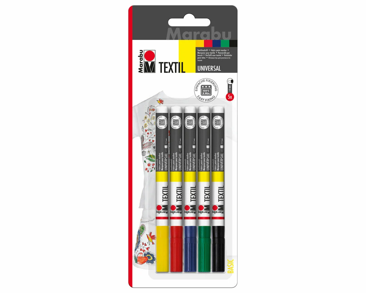 5 Textil Painter für helle Stoffe, 1-2 mm, Marabu