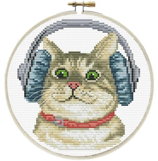 DJ Kitty mit Stickring - Needleart World (Stickpackung)