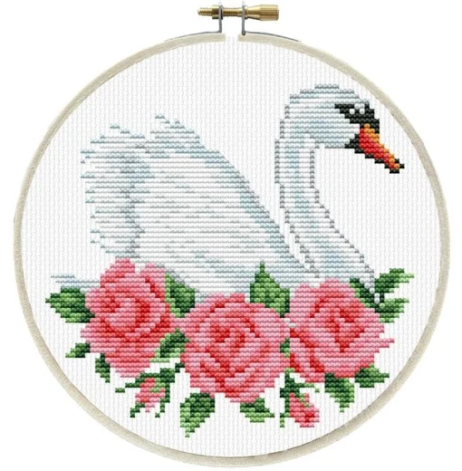 Rose Swan mit Stickring - Needleart World (Stickpackung)