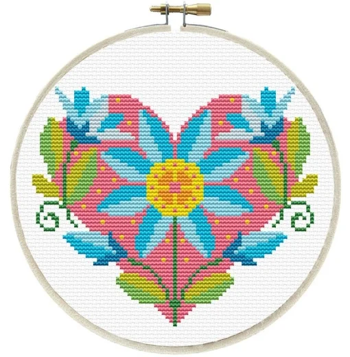 Floral Heart mit Stickring - Needleart World (Stickpackung)