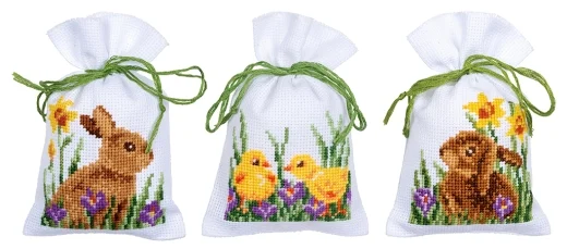 Vervaco - Geschenksäckchen Hasen & Küken 3er-Set