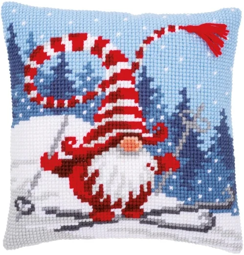 Vervaco - Kreuzstichkissen Weihnachtswichtel auf Ski
