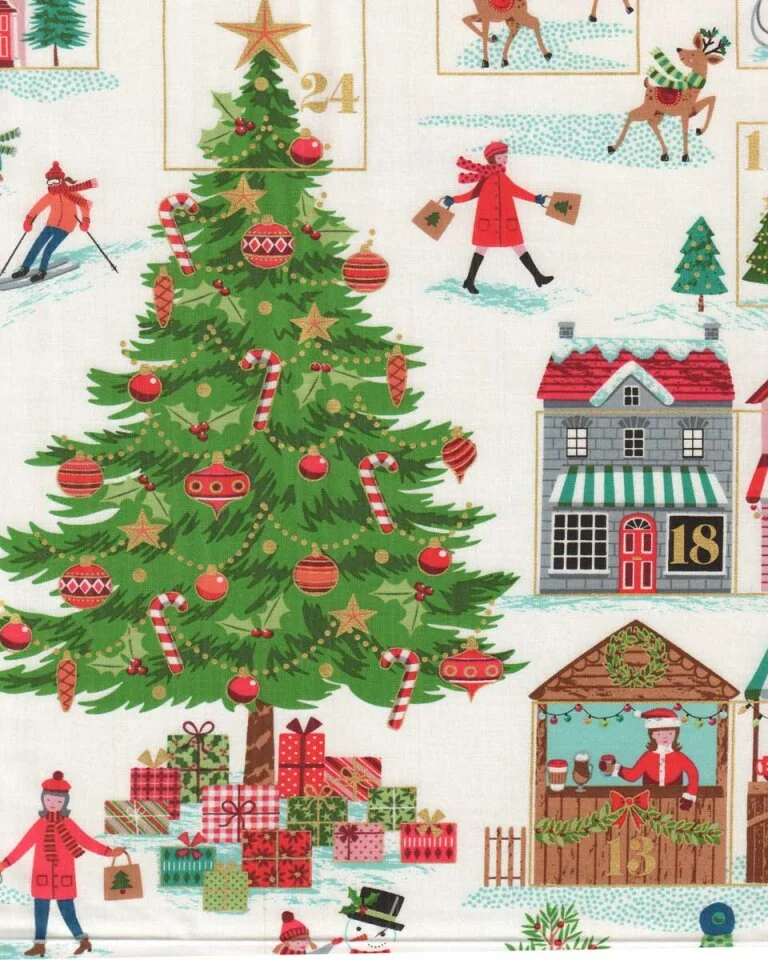 60-cm-Panel Metallic-Patchworkstoff SKATERS CALENDER, Adventskalender, Hilco