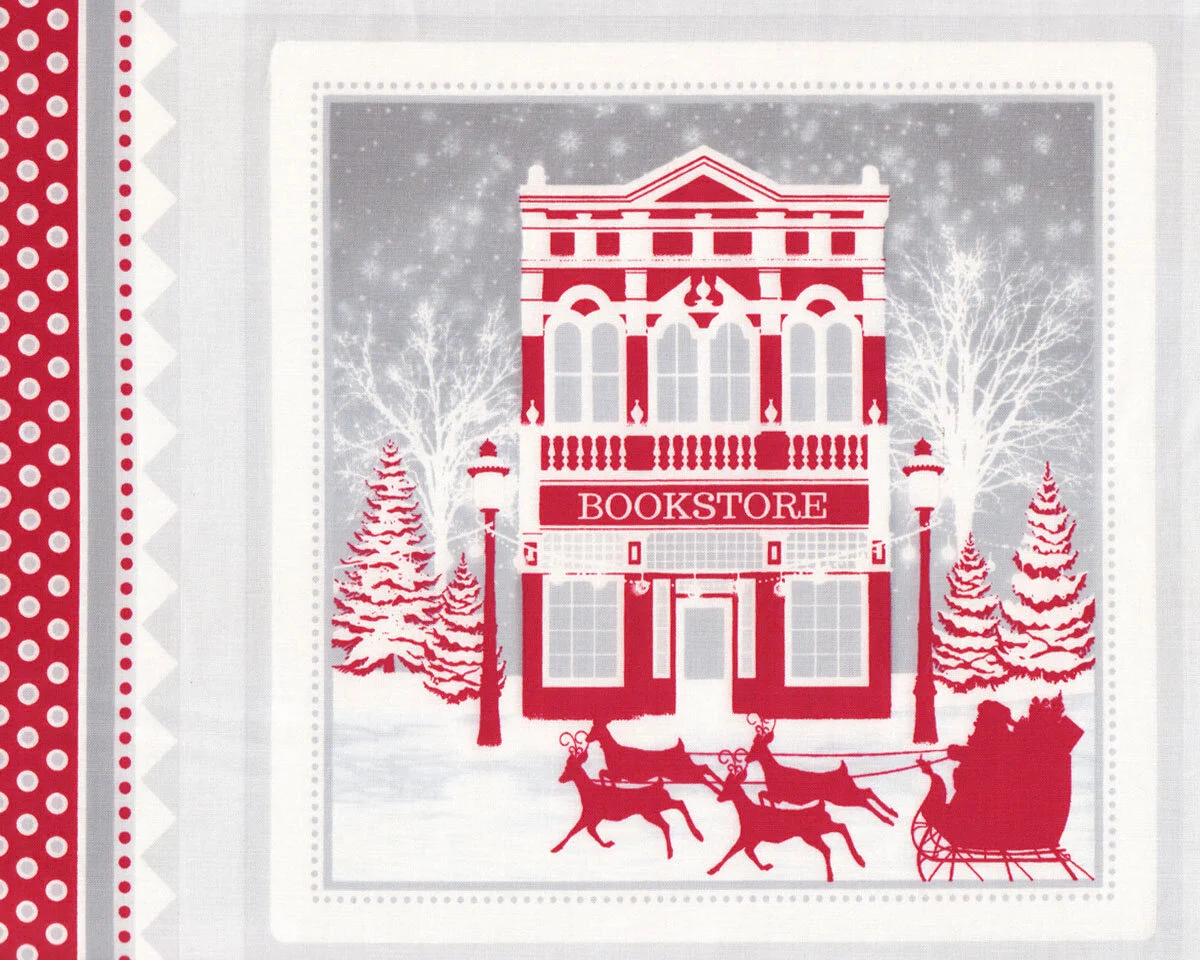 60-cm-Rapport Patchworkstoff HOLIDAY LANE, Häuser-Bilder, rot, Henry Glass