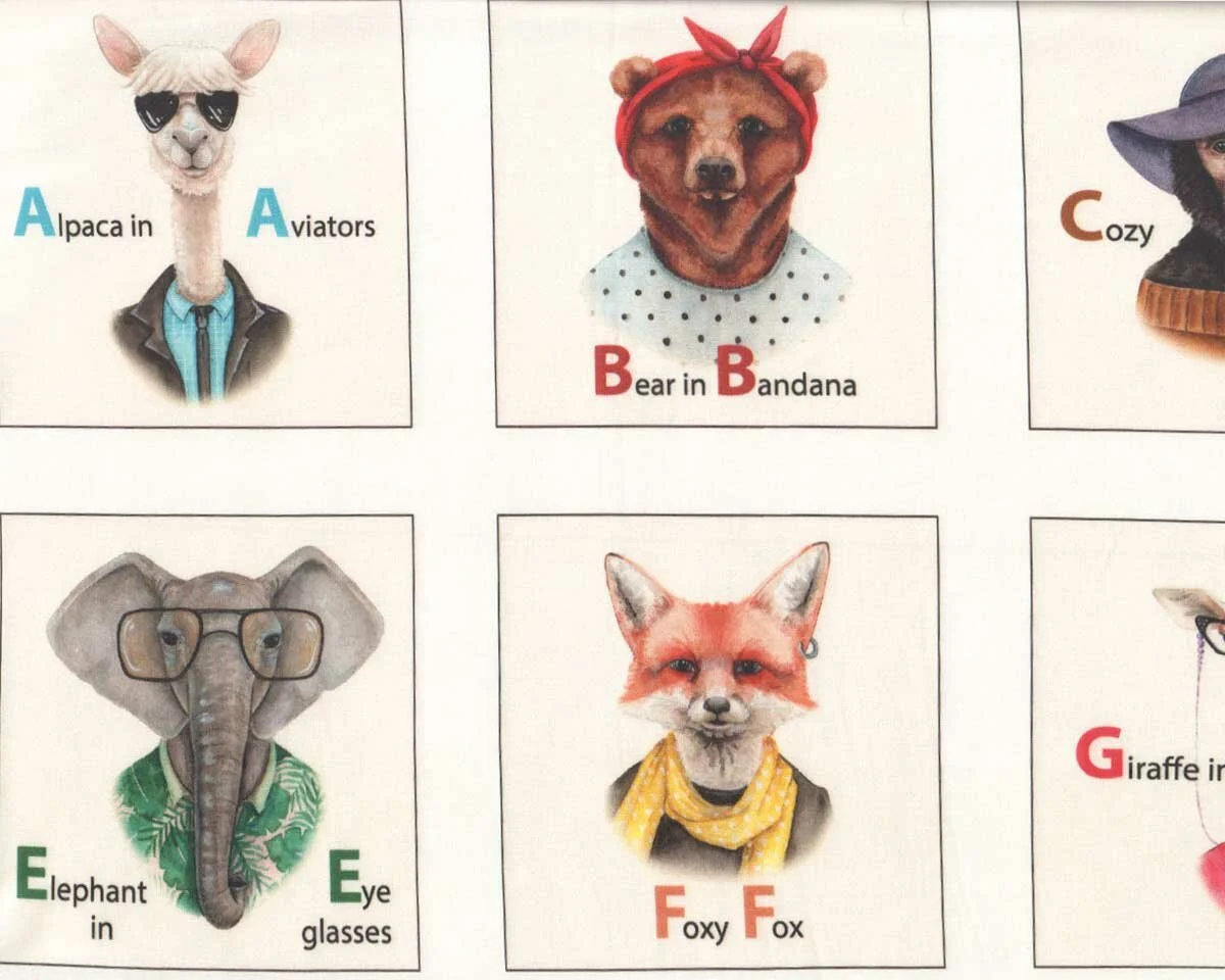 60-cm-Rapport Patchworkstoff ZOOTOPIA, Tier-ABC, Elizabeth's Studio
