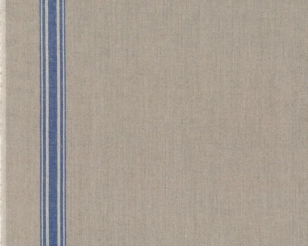 70 cm Reststück Leinenstoff MANGELTUCH, blaue Kante, natur