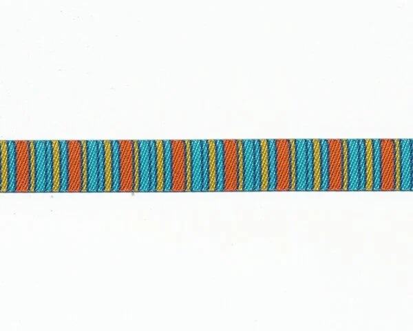 70 cm Reststück Webband GESTREIFTES, Querstreifen, 10 mm breit, orange-türkis