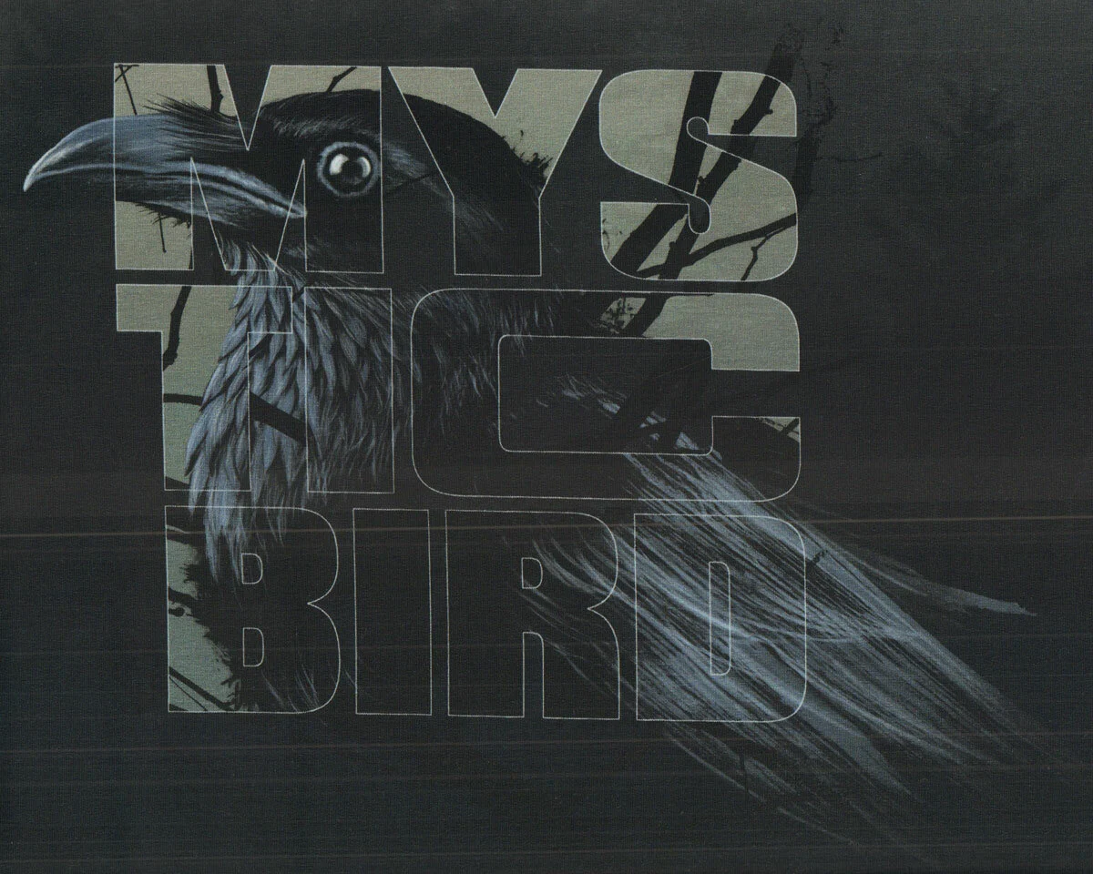 80-cm-Panel Sweatstoff GLOOMY HILLS by Thorsten Berger, Rabe mit Schrift