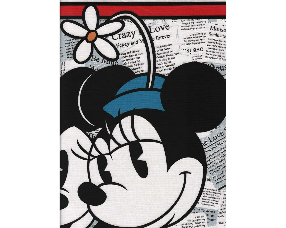 90-cm-Abschnitt, Panel, Patchworkstoff MICKEY MOUSE, Mickey und Minnie, rot-schwarz-weiß