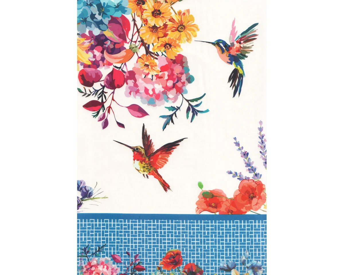 90-cm-Panel Patchworkstoff HUMMINGBIRD LANE, Blumen und Kolibris, In The Beginning