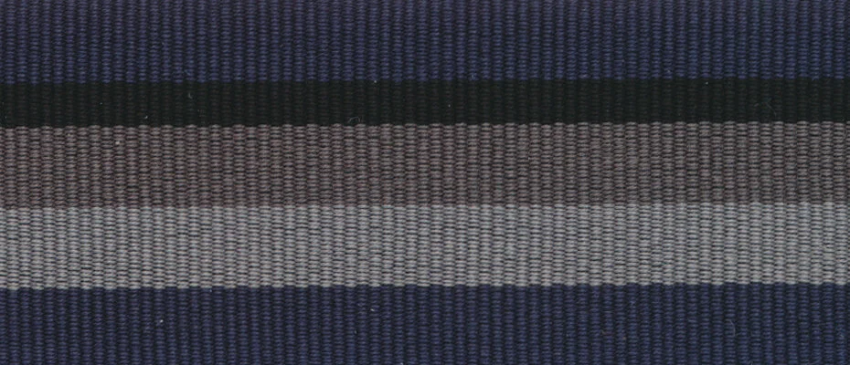 90 cm Reststück Baumwoll-Ripsband PERU mit Streifen dunkelblau-grau 35 mm