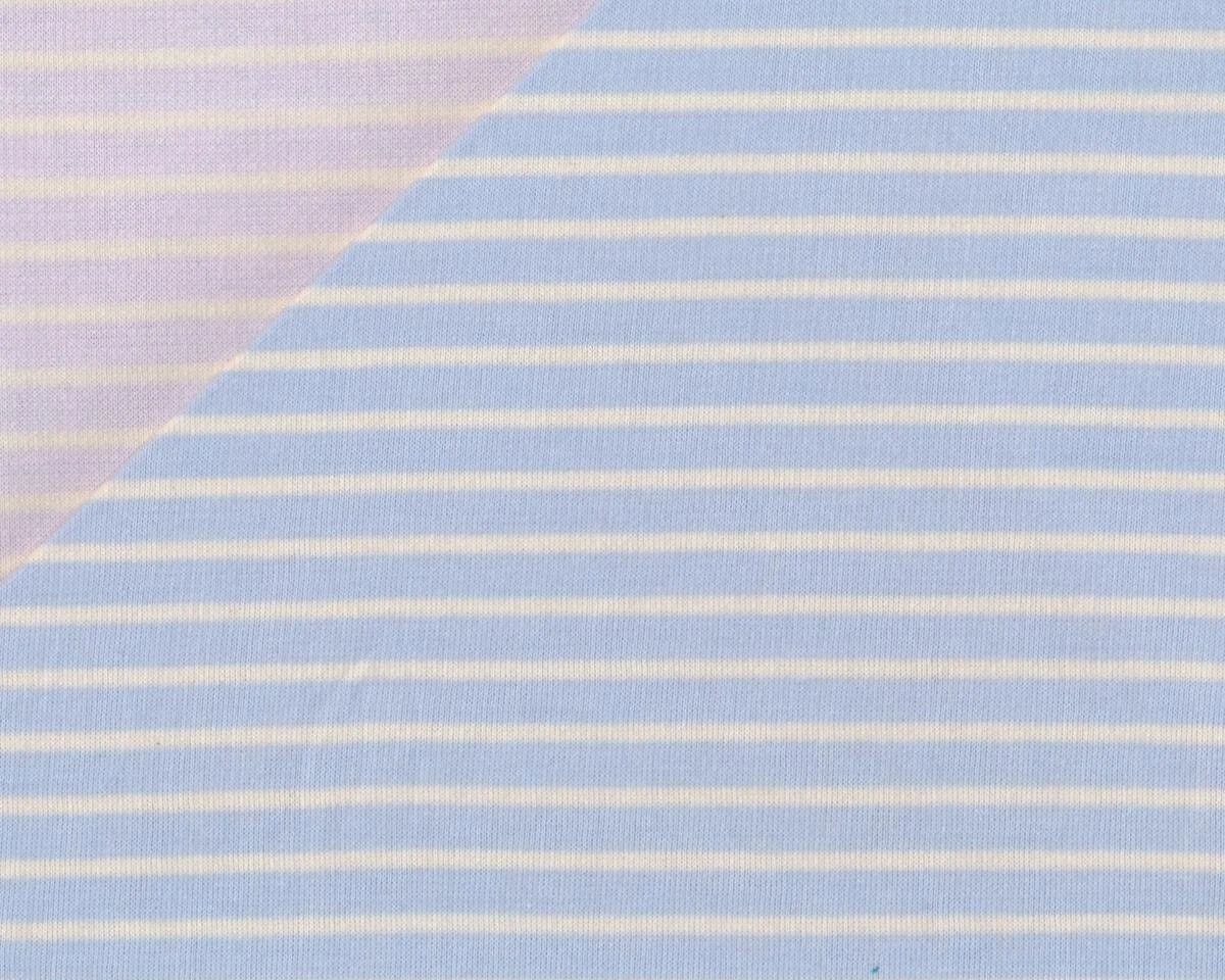 90 cm Reststück Bio-Doubleface-Jersey WENDE-RINGEL, Streifen, hellblau-creme-helles lavendel