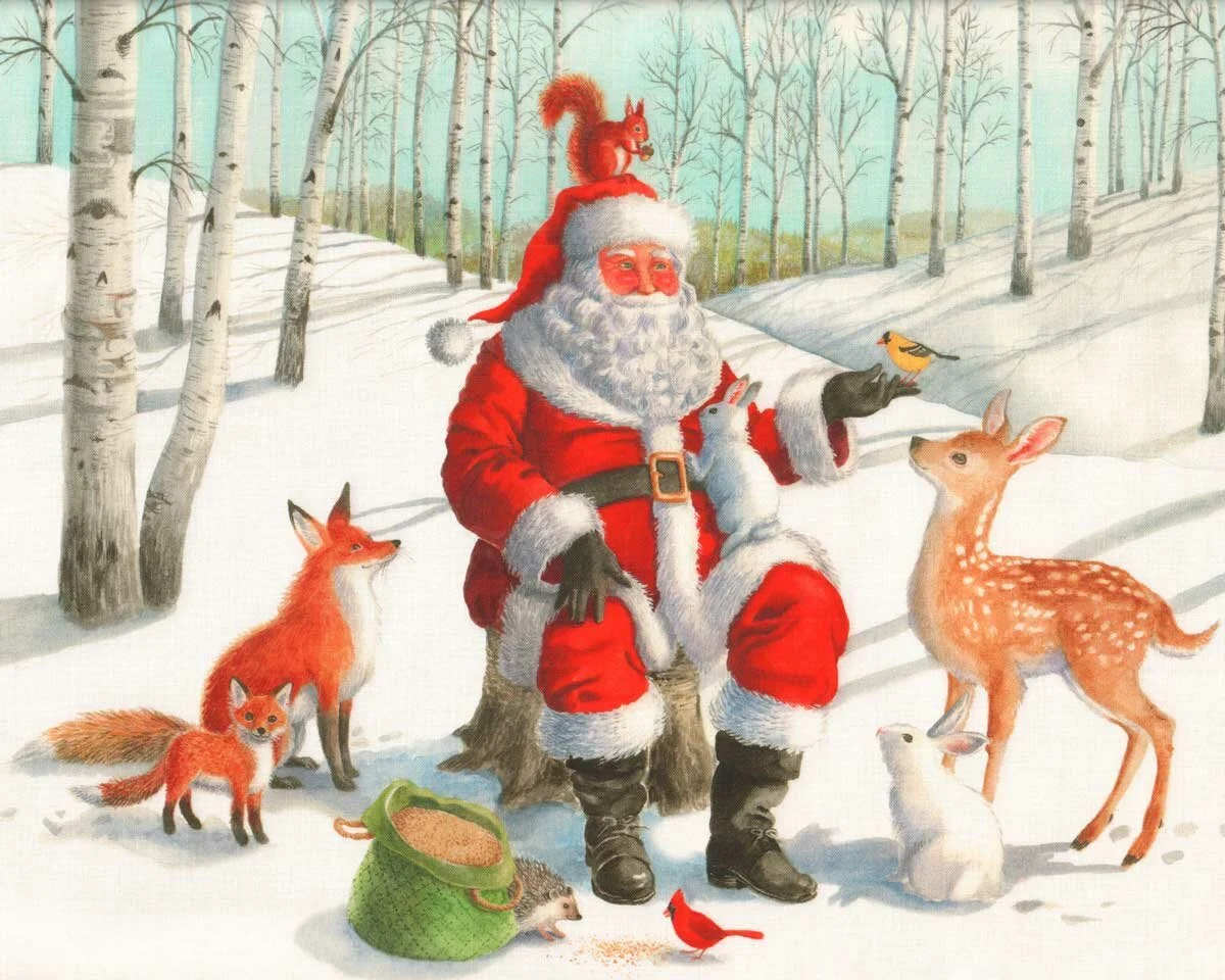 94-cm-Panel Patchworkstoff SANTAS WOODLAND WALK, Weihnachtsbilder, Robert Kaufmann