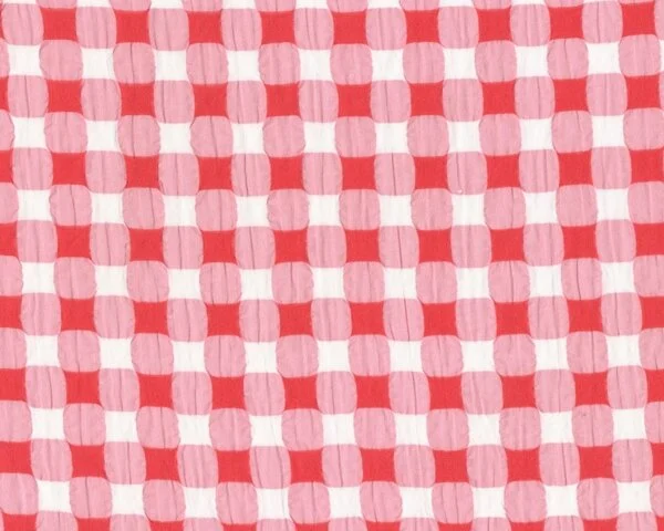 95 cm Reststück Feine Crash-Baumwolle "Vesicula", Vierecke, pastellrot-rosa-weiß