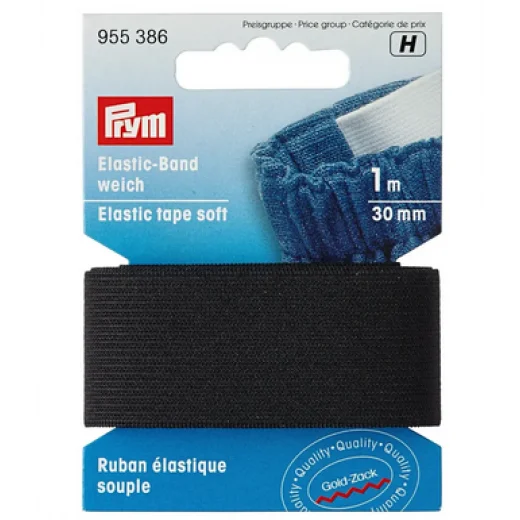 Elastic-Band weich 30 mm schwarz - 1 m-Karte - Prym