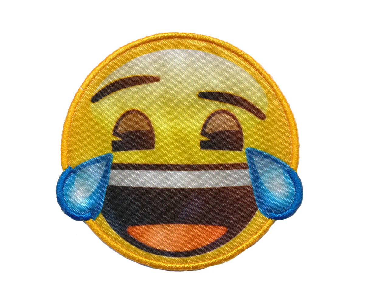 Applikation EMOJI TEARDROPS, Smiley mit Tränenlachen, gelb