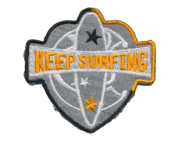 Applikation KEEP SURFING, Label für Surfer, grau-orange