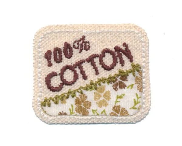 Applikation ÖKOLABEL, Schriftzug Cotton, natur-braun