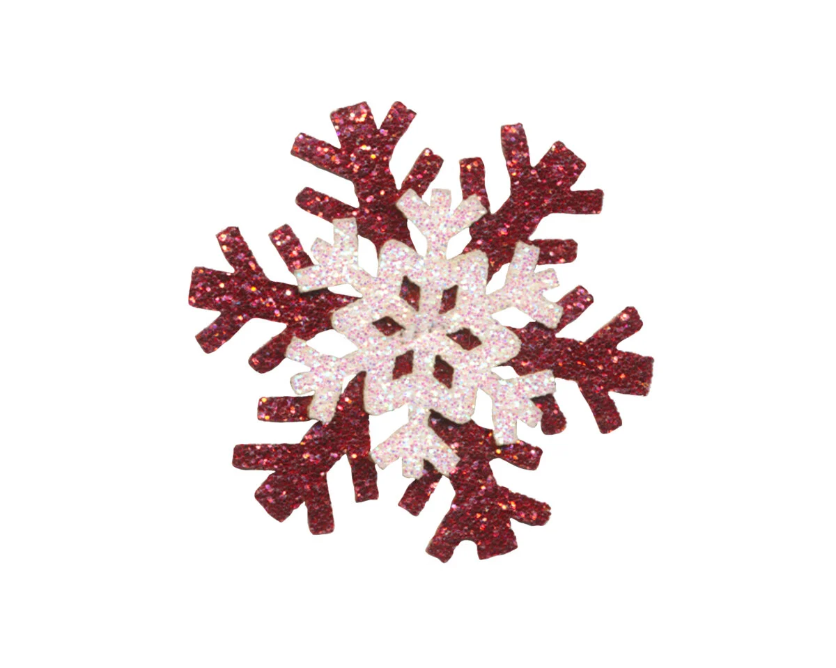 Applikation SHINY SNOWFLAKE, Schneeflocke mit Glitter, rot-weiß