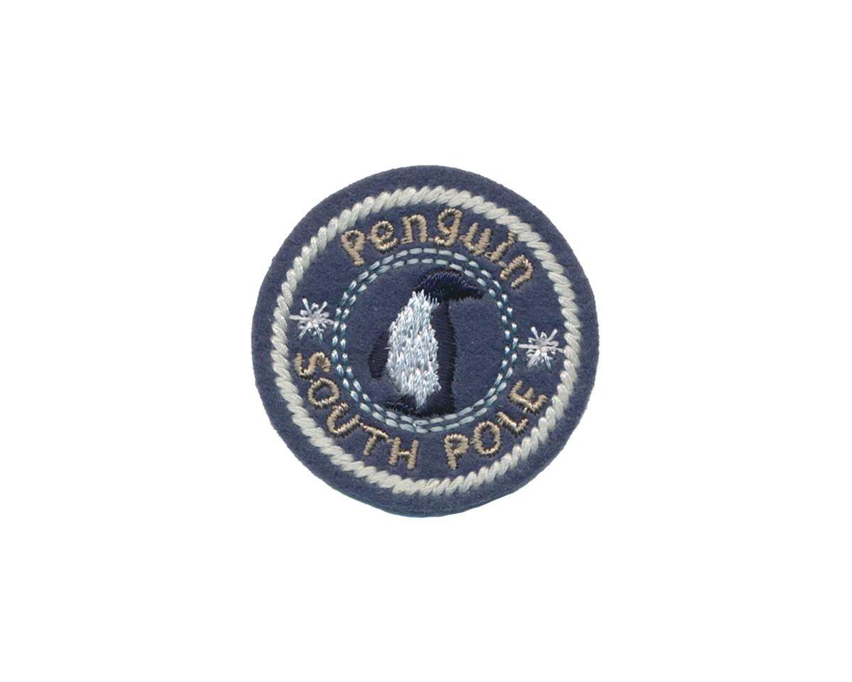 Applikation SOUTH POLE, Pinguin im Kreis, grau