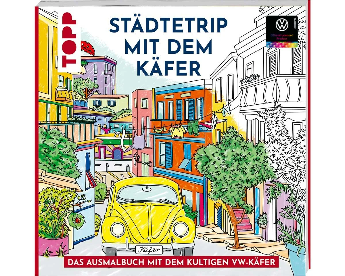 Ausmalbuch: Colorful World - Städtetrip mit dem Käfer, Topp