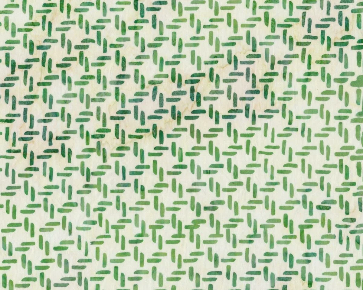 Batik Patchworkstoff BALI WATERFALLS, handgefärbt, Doppelstriche, grasgrün-wollweiß