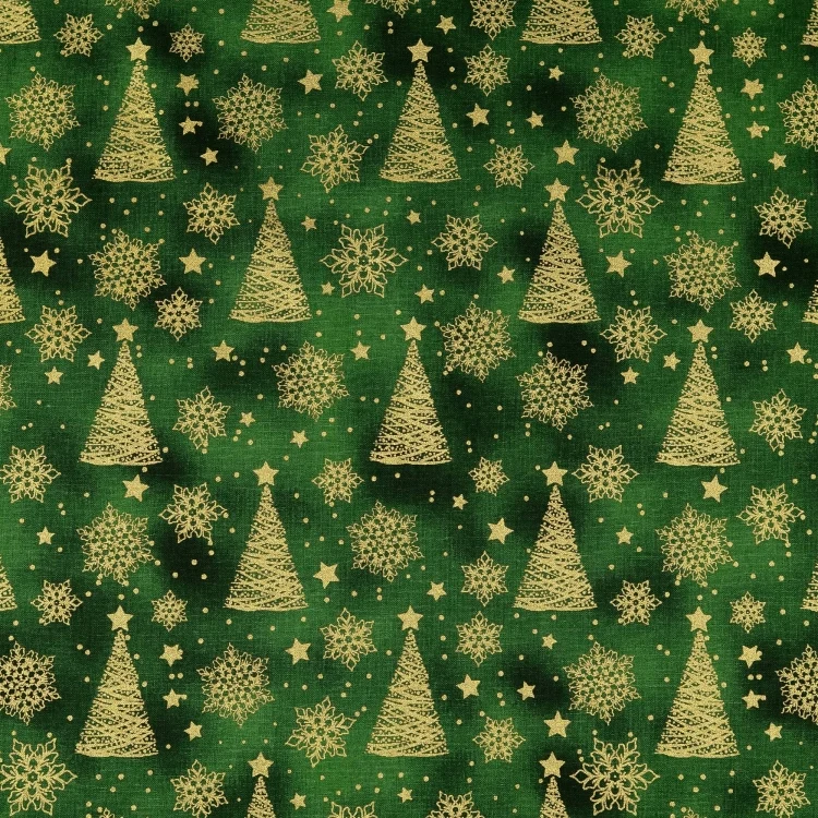 Baumwoll Cretonne Golden Christmas Tree, grün