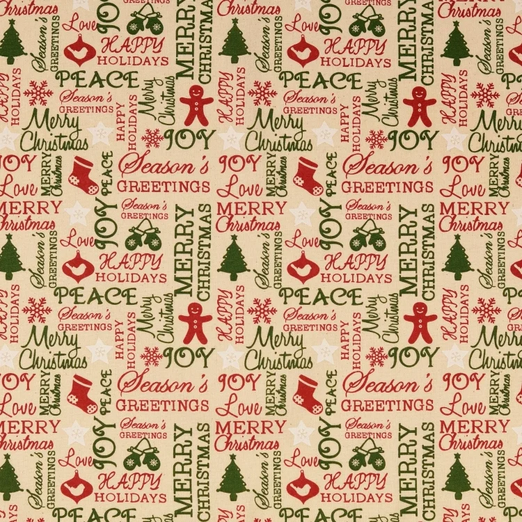 Baumwoll Cretonne Weihnachtsgrüße, natur