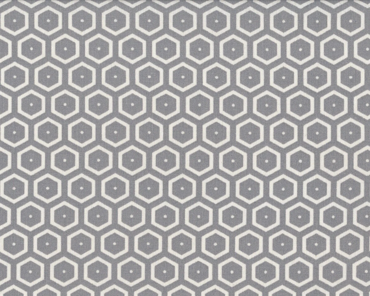 Baumwoll-Dekostoff BEES, Hexagons, steingrau