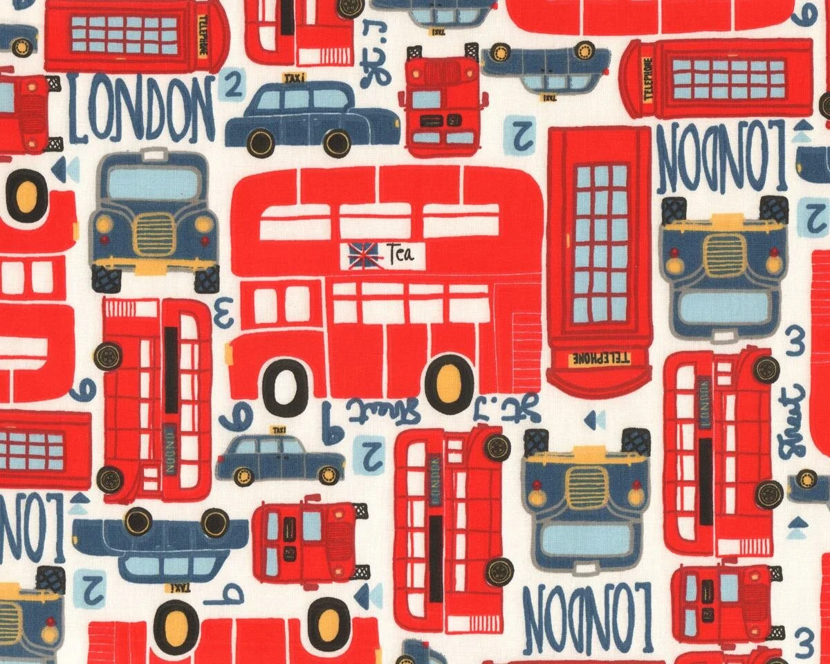 Baumwoll-Dekostoff CITYBUS CRETONNE, London-Autobus, rot