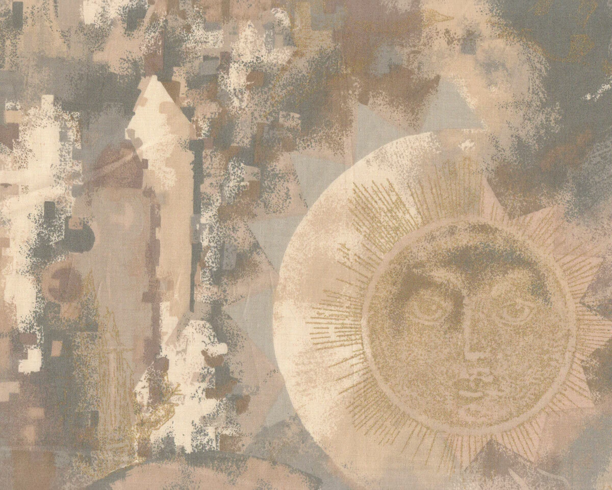 Baumwoll-Dekostoff LOREN, Sonne, hellgrau-beige
