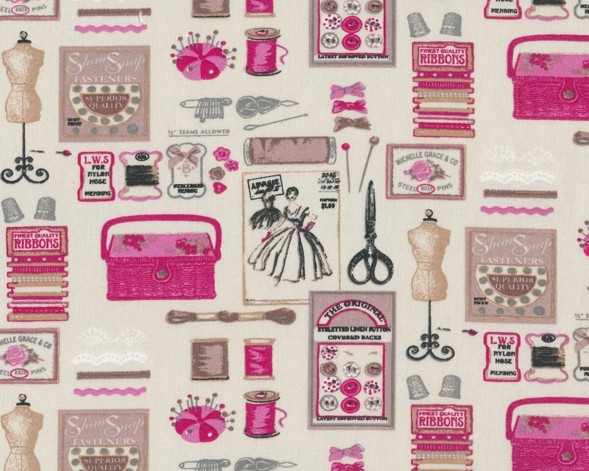 Baumwoll-Dekostoff MERCERIE, Näh-Utensilien, pink-beige