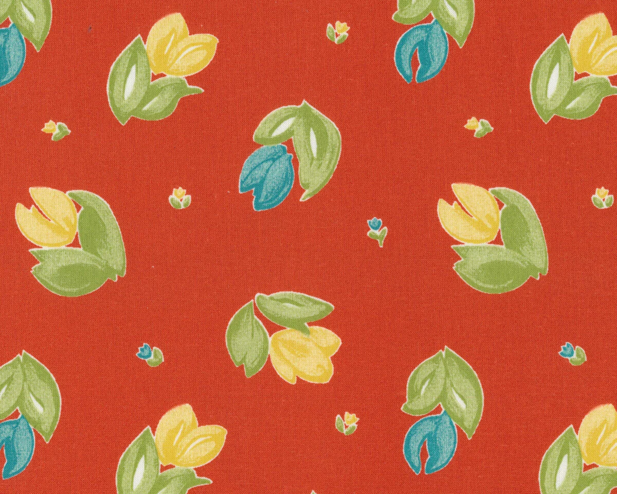 Baumwoll-Dekostoff mit kleinen Tulpen, terracotta