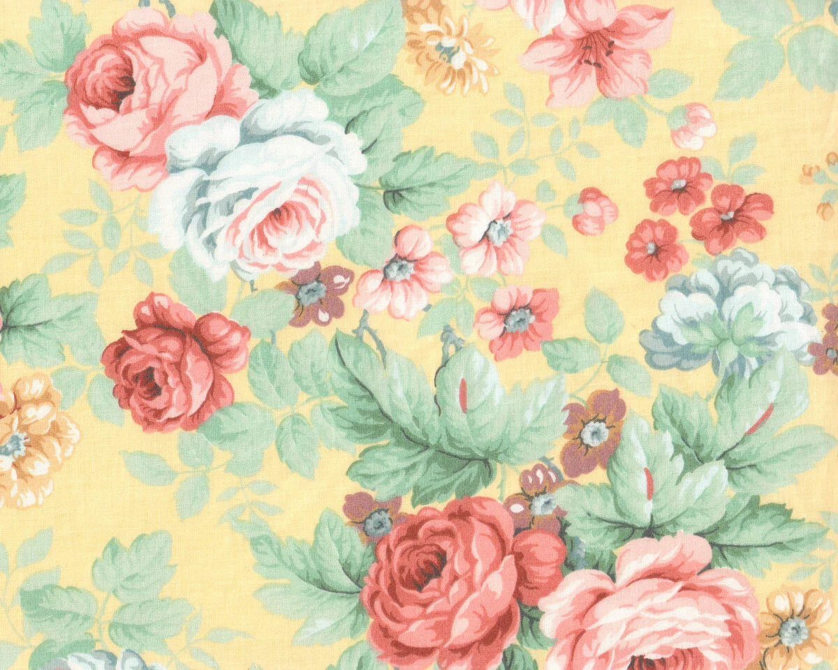 Baumwoll-Dekostoff mit Rosen, pastellgelb