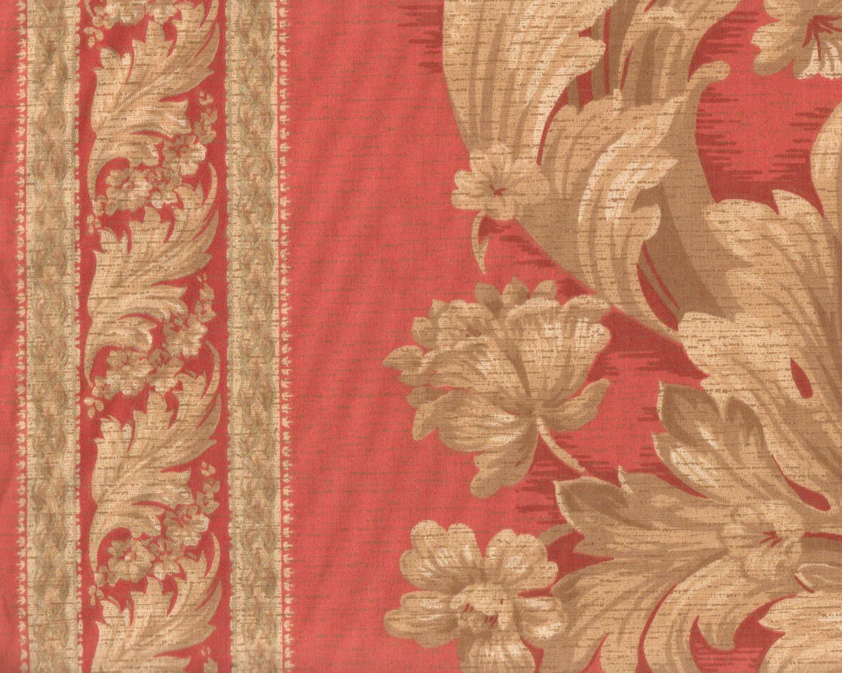 Baumwoll-Dekostoff NICOLE, Blütenornament-Bordüre, pastellrot