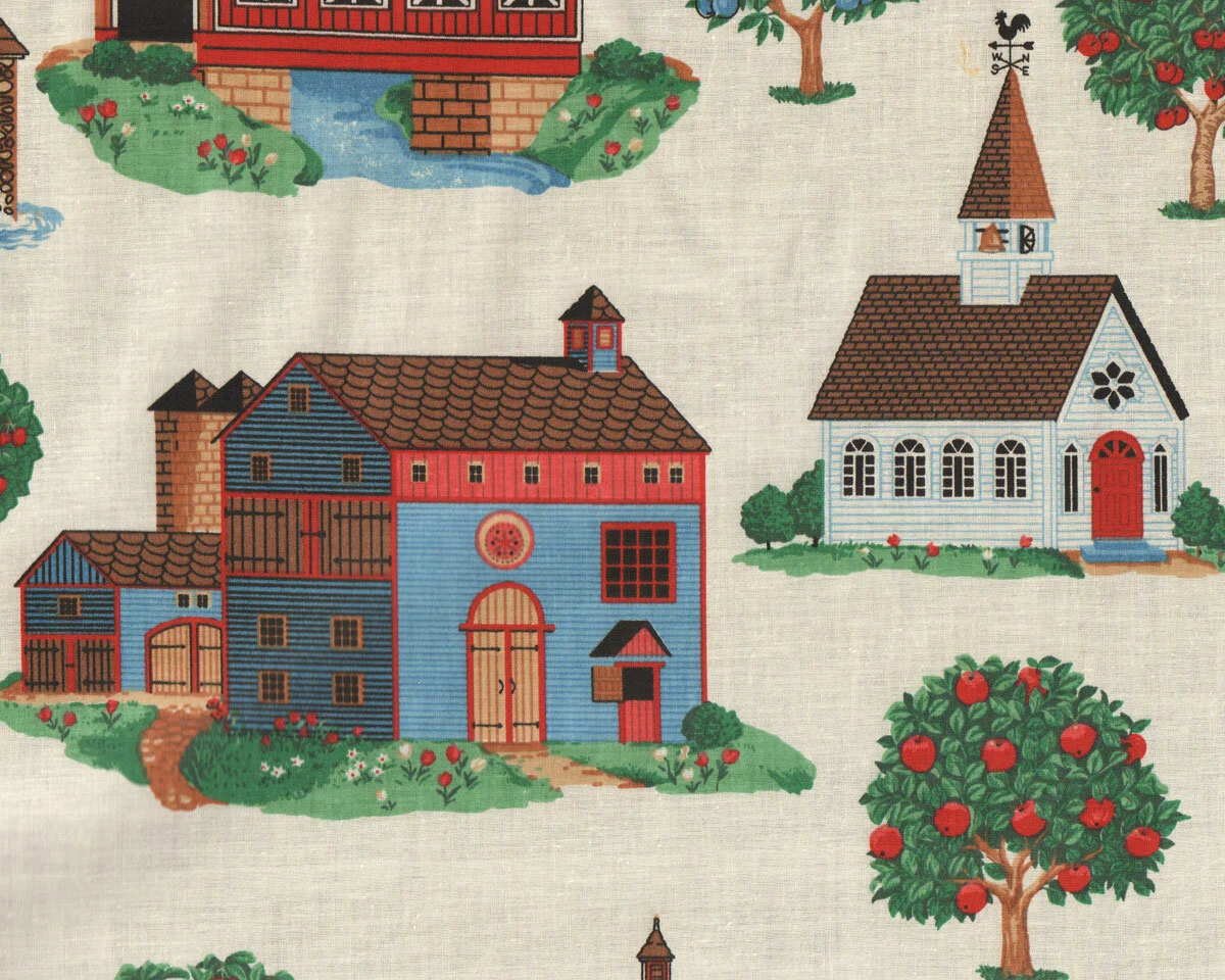 Baumwoll-Dekostoff PATCHWORK mit Landhäusern
