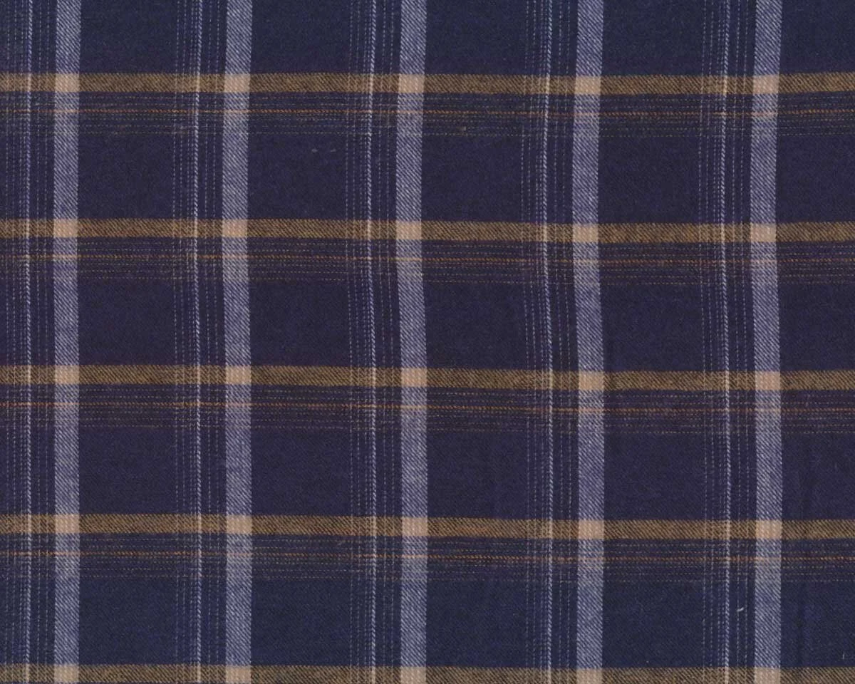 Baumwoll-Flanellstoff MAVERICK, Streifen-Karo, dunkelblau-hellbraun
