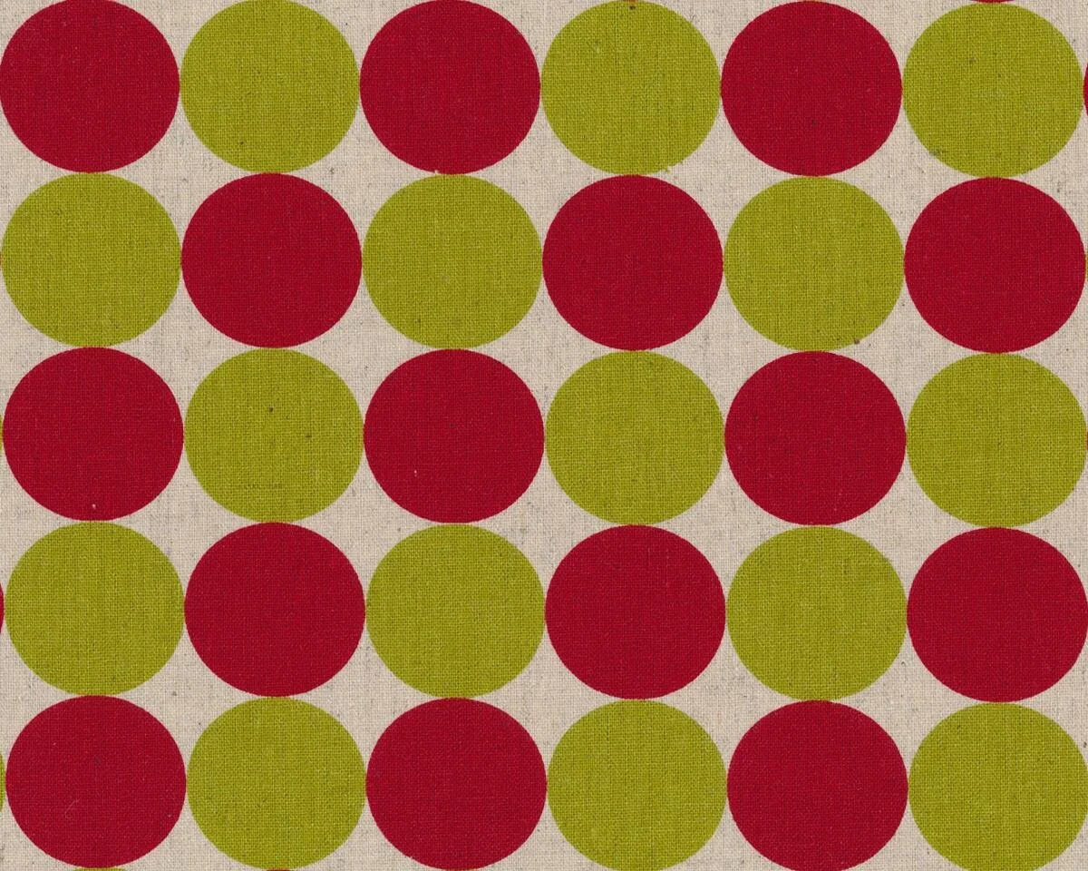 Baumwoll-Leinen-Patchworkstoff NECO, Kreise, rot-limette, Moda Fabrics
