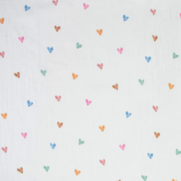 Baumwoll Musselin Color Hearts, wollweiß