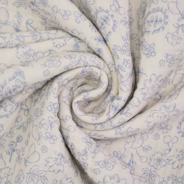 Baumwoll Musselin Fruits & Flowers 250cm, blau
